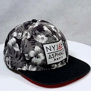Asphalt Nyjah Huston Hat Snapback Floral Black White Red Flat‎ Bill Cap Skate